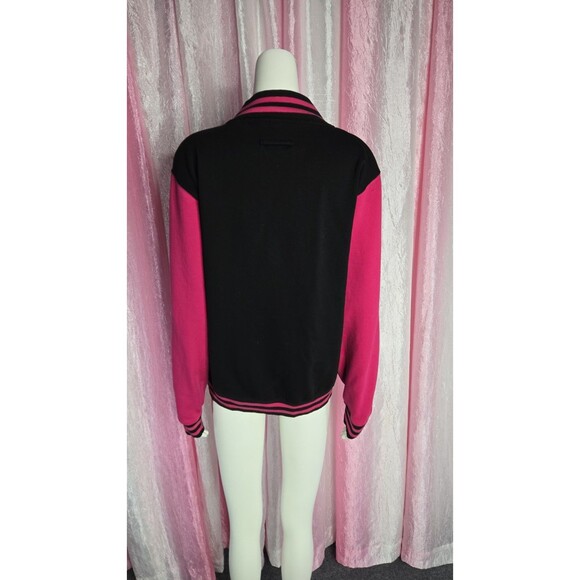 Just Hoods By AWD's  Heavyweight Pink & Black Baseball Jacket Size Large Unisex - Picture 5 of 10